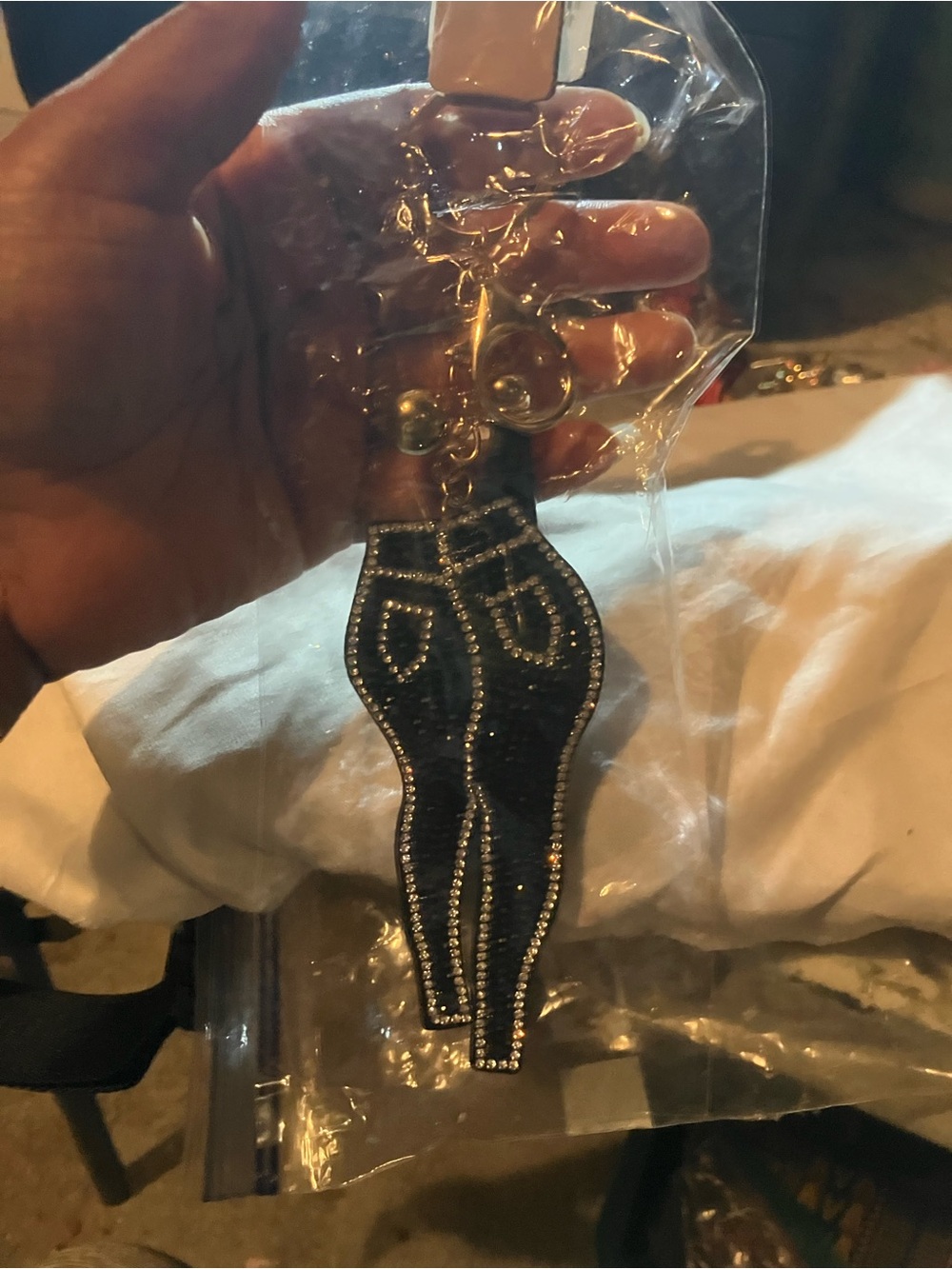 Black Rhinestone Western Boot Keyring Charm